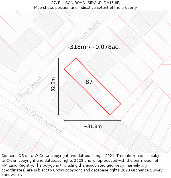 87, ELLISON ROAD, SIDCUP, DA15 8BJ: Plot and title map