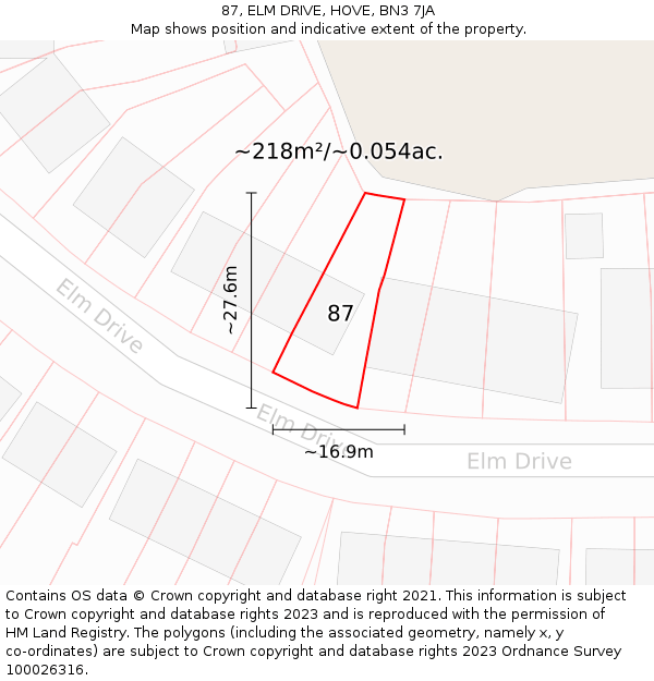 87, ELM DRIVE, HOVE, BN3 7JA: Plot and title map