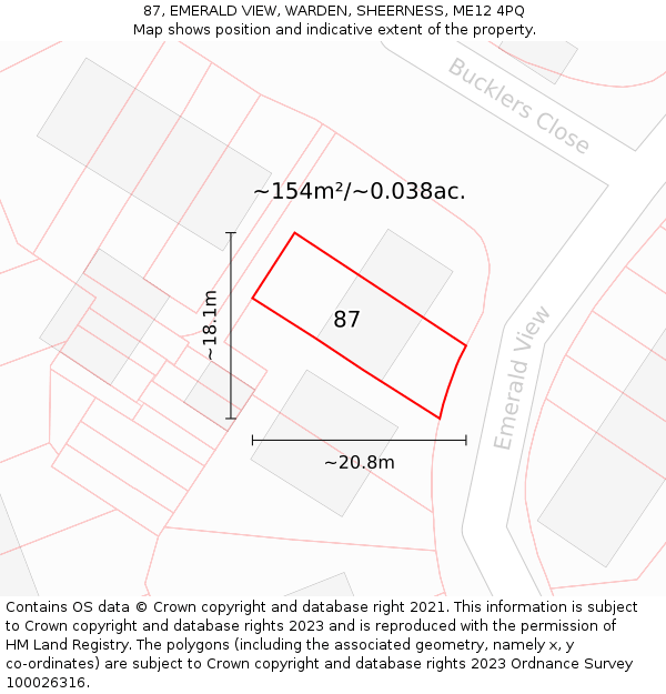 87, EMERALD VIEW, WARDEN, SHEERNESS, ME12 4PQ: Plot and title map