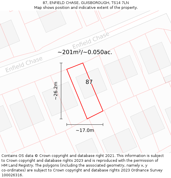 87, ENFIELD CHASE, GUISBOROUGH, TS14 7LN: Plot and title map