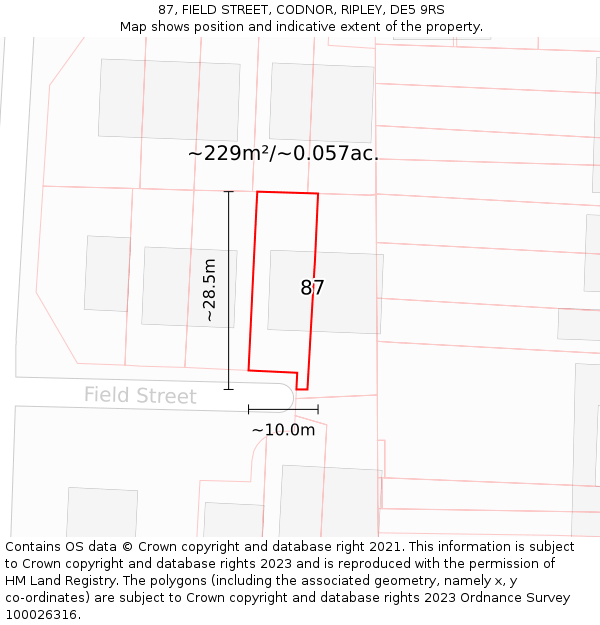 87, FIELD STREET, CODNOR, RIPLEY, DE5 9RS: Plot and title map