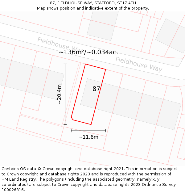 87, FIELDHOUSE WAY, STAFFORD, ST17 4FH: Plot and title map