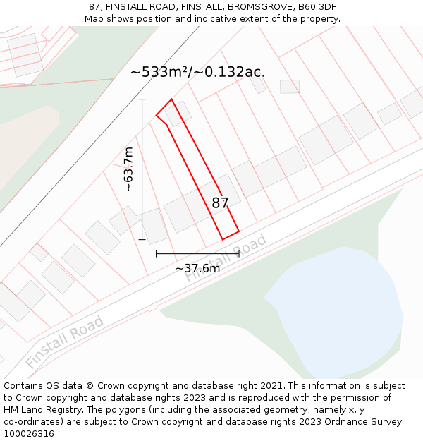 87, FINSTALL ROAD, FINSTALL, BROMSGROVE, B60 3DF: Plot and title map