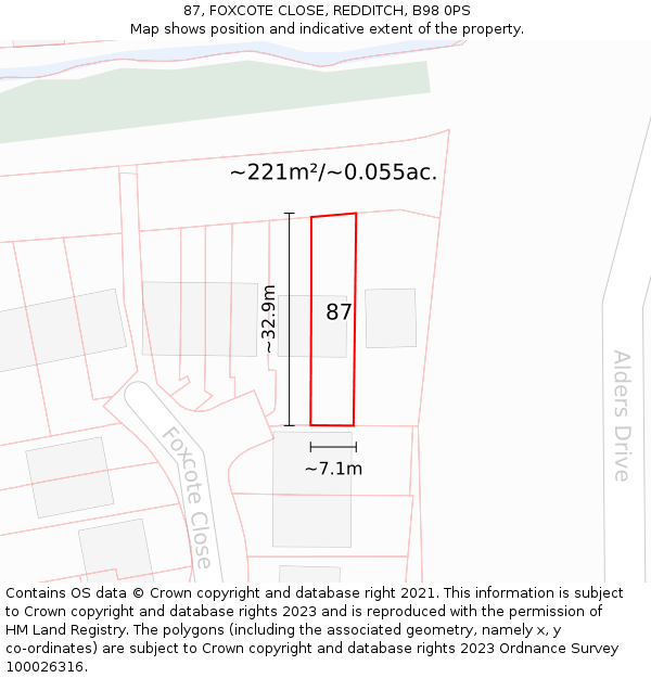 87, FOXCOTE CLOSE, REDDITCH, B98 0PS: Plot and title map
