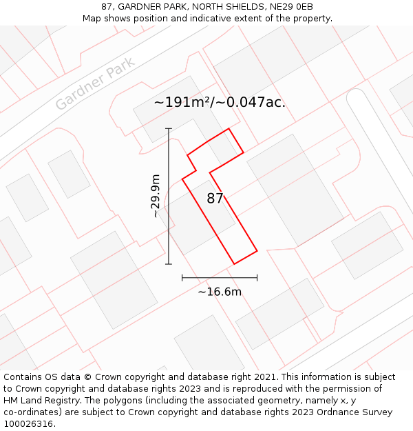 87, GARDNER PARK, NORTH SHIELDS, NE29 0EB: Plot and title map