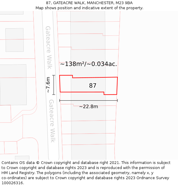 87, GATEACRE WALK, MANCHESTER, M23 9BA: Plot and title map