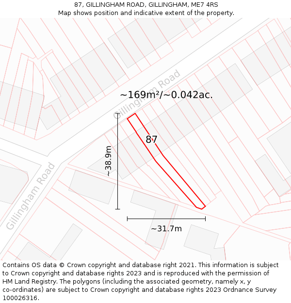 87, GILLINGHAM ROAD, GILLINGHAM, ME7 4RS: Plot and title map