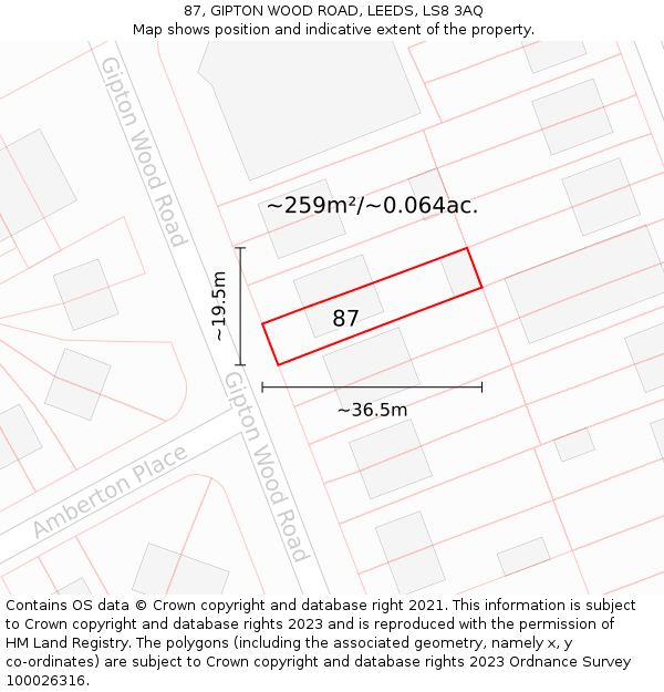 87, GIPTON WOOD ROAD, LEEDS, LS8 3AQ: Plot and title map