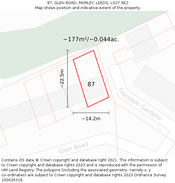 87, GLEN ROAD, MORLEY, LEEDS, LS27 9EZ: Plot and title map