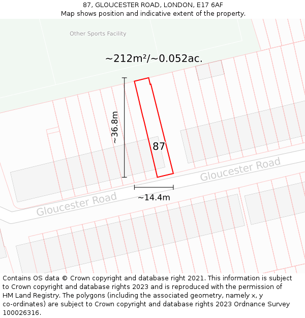 87, GLOUCESTER ROAD, LONDON, E17 6AF: Plot and title map