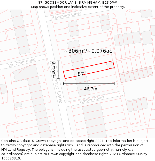 87, GOOSEMOOR LANE, BIRMINGHAM, B23 5PW: Plot and title map