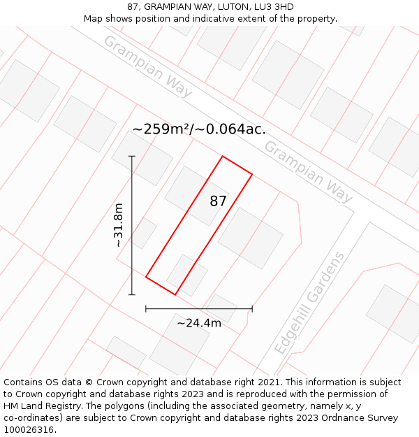 87, GRAMPIAN WAY, LUTON, LU3 3HD: Plot and title map