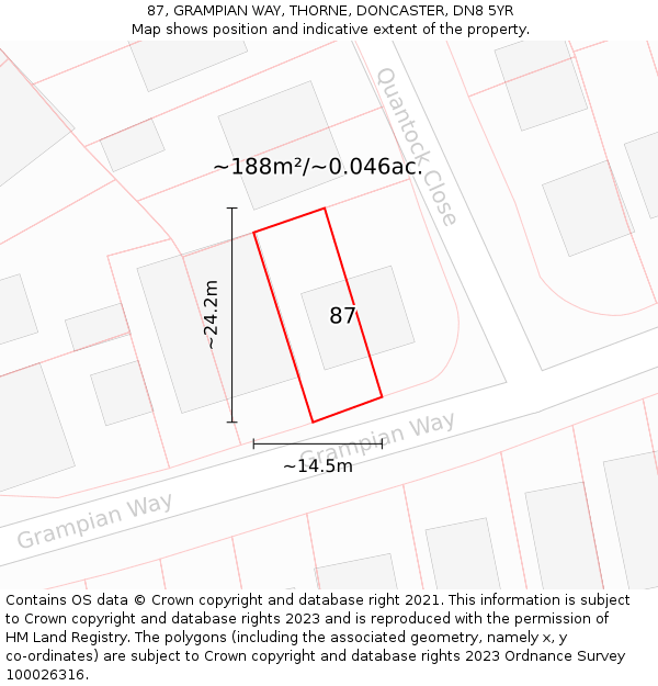 87, GRAMPIAN WAY, THORNE, DONCASTER, DN8 5YR: Plot and title map