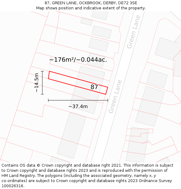 87, GREEN LANE, OCKBROOK, DERBY, DE72 3SE: Plot and title map