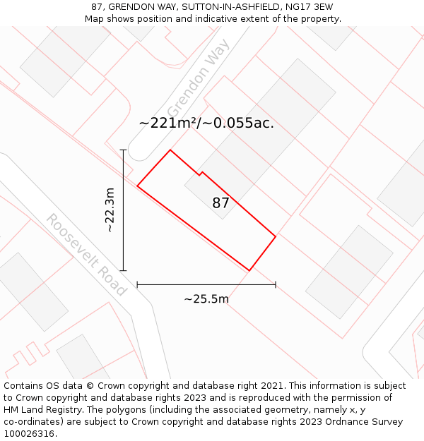 87, GRENDON WAY, SUTTON-IN-ASHFIELD, NG17 3EW: Plot and title map