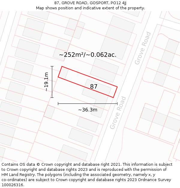87, GROVE ROAD, GOSPORT, PO12 4JJ: Plot and title map
