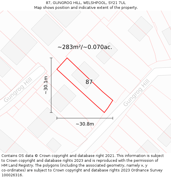 87, GUNGROG HILL, WELSHPOOL, SY21 7UL: Plot and title map