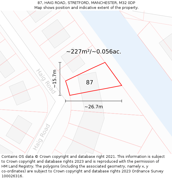 87, HAIG ROAD, STRETFORD, MANCHESTER, M32 0DP: Plot and title map