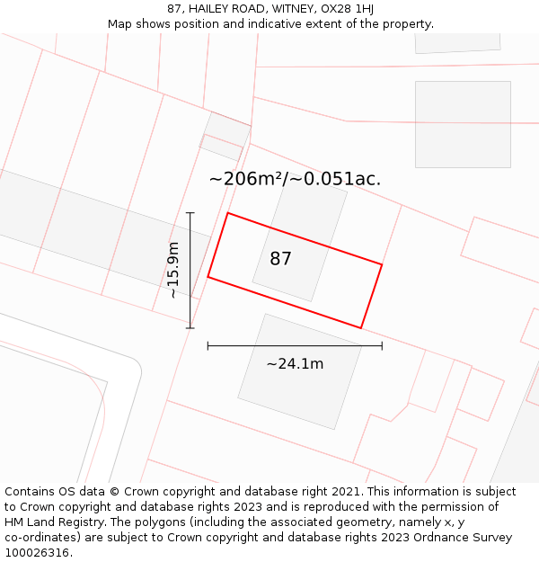 87, HAILEY ROAD, WITNEY, OX28 1HJ: Plot and title map