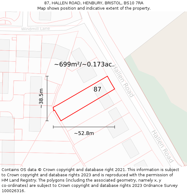 87, HALLEN ROAD, HENBURY, BRISTOL, BS10 7RA: Plot and title map