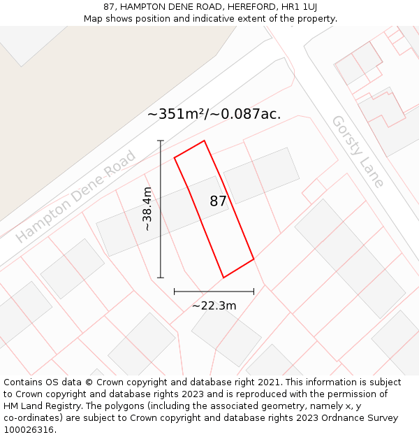 87, HAMPTON DENE ROAD, HEREFORD, HR1 1UJ: Plot and title map