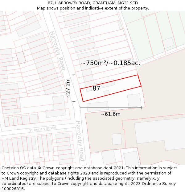 87, HARROWBY ROAD, GRANTHAM, NG31 9ED: Plot and title map