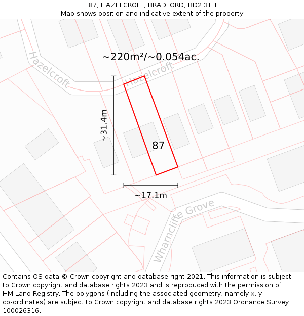 87, HAZELCROFT, BRADFORD, BD2 3TH: Plot and title map