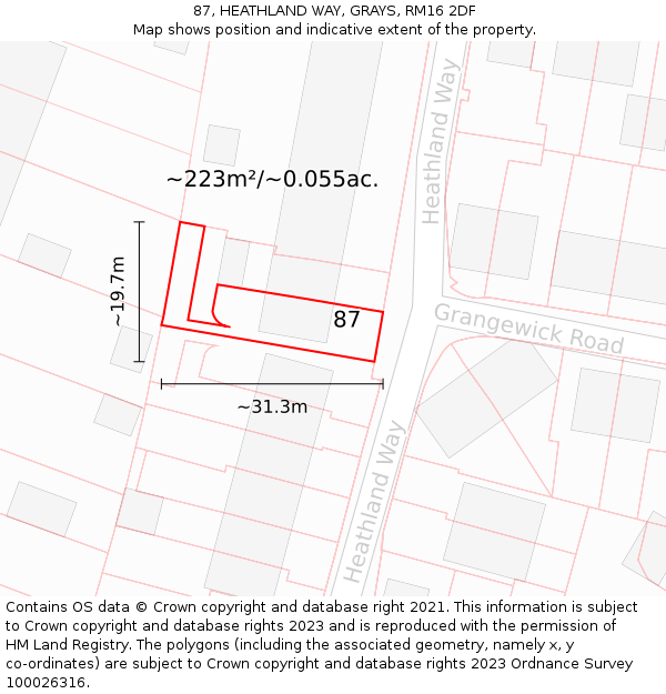 87, HEATHLAND WAY, GRAYS, RM16 2DF: Plot and title map