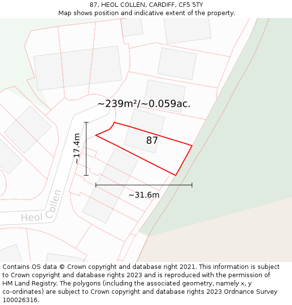 87, HEOL COLLEN, CARDIFF, CF5 5TY: Plot and title map
