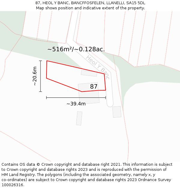 87, HEOL Y BANC, BANCFFOSFELEN, LLANELLI, SA15 5DL: Plot and title map