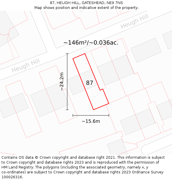 87, HEUGH HILL, GATESHEAD, NE9 7NS: Plot and title map
