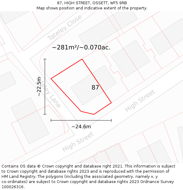 87, HIGH STREET, OSSETT, WF5 9RB: Plot and title map