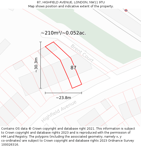 87, HIGHFIELD AVENUE, LONDON, NW11 9TU: Plot and title map