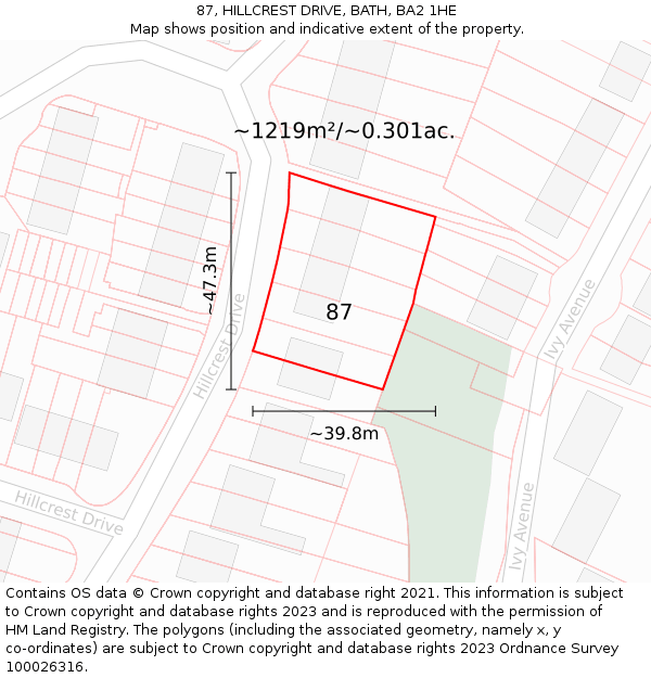 87, HILLCREST DRIVE, BATH, BA2 1HE: Plot and title map