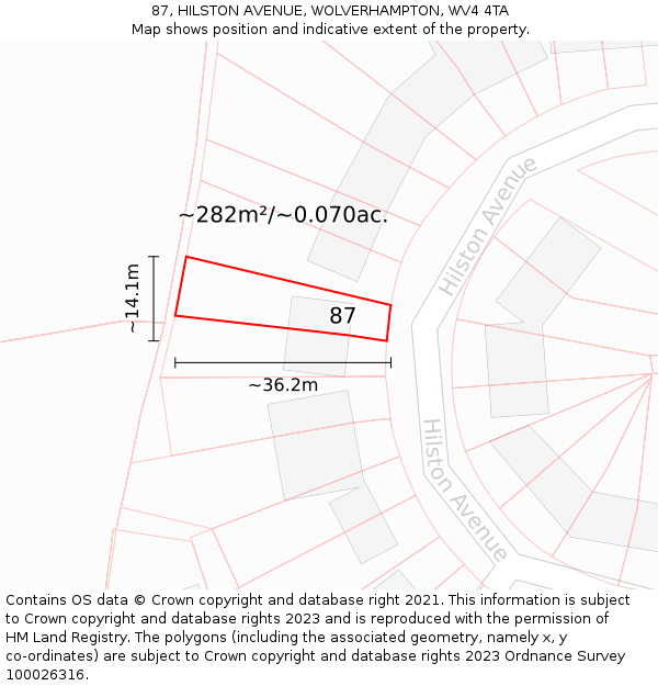 87, HILSTON AVENUE, WOLVERHAMPTON, WV4 4TA: Plot and title map