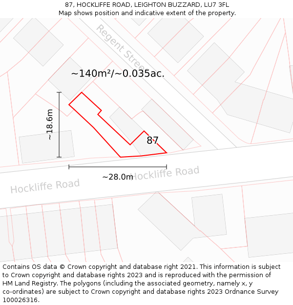 87, HOCKLIFFE ROAD, LEIGHTON BUZZARD, LU7 3FL: Plot and title map
