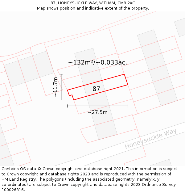 87, HONEYSUCKLE WAY, WITHAM, CM8 2XG: Plot and title map
