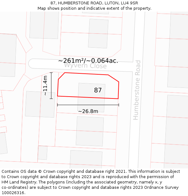 87, HUMBERSTONE ROAD, LUTON, LU4 9SR: Plot and title map