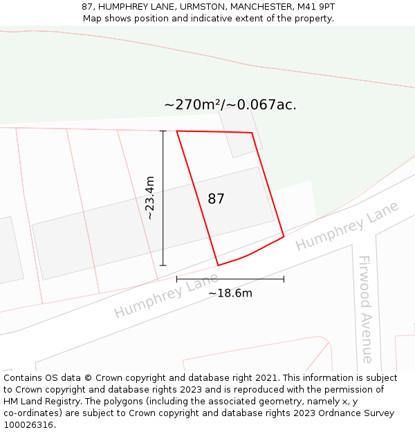 87, HUMPHREY LANE, URMSTON, MANCHESTER, M41 9PT: Plot and title map