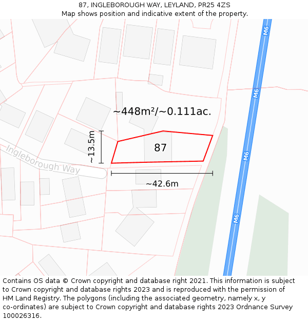 87, INGLEBOROUGH WAY, LEYLAND, PR25 4ZS: Plot and title map