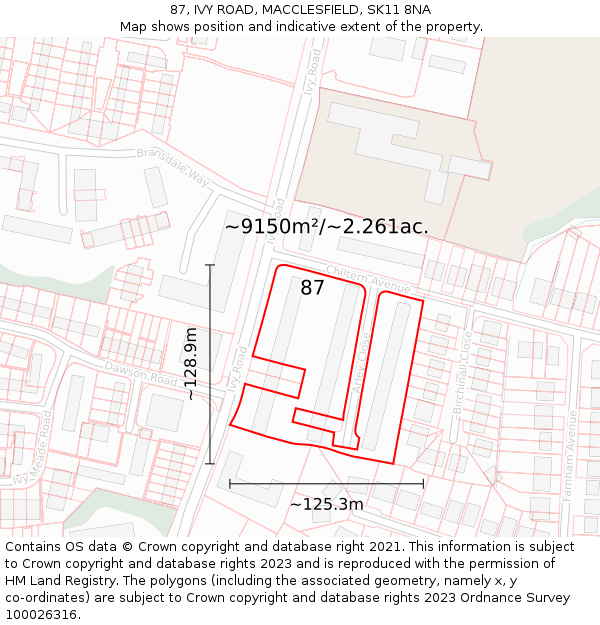 87, IVY ROAD, MACCLESFIELD, SK11 8NA: Plot and title map