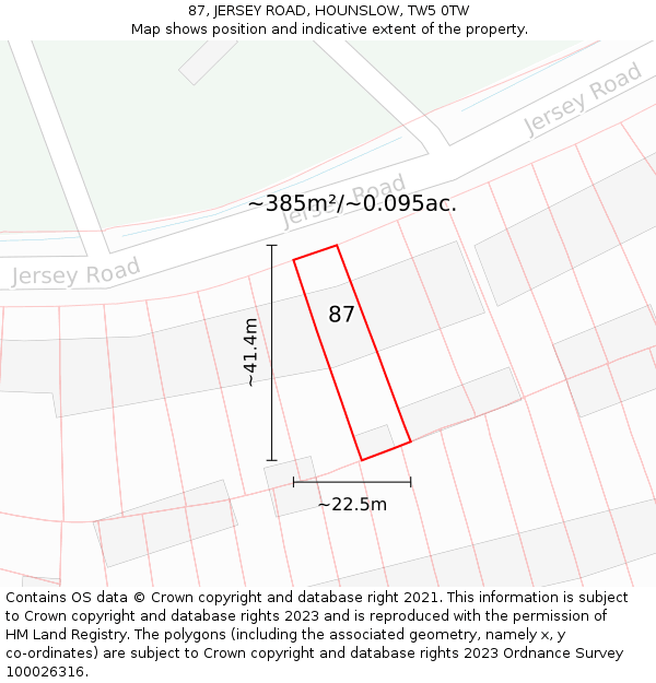 87, JERSEY ROAD, HOUNSLOW, TW5 0TW: Plot and title map