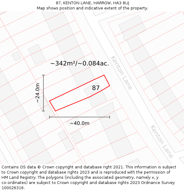 87, KENTON LANE, HARROW, HA3 8UJ: Plot and title map
