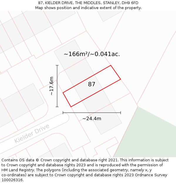 87, KIELDER DRIVE, THE MIDDLES, STANLEY, DH9 6FD: Plot and title map