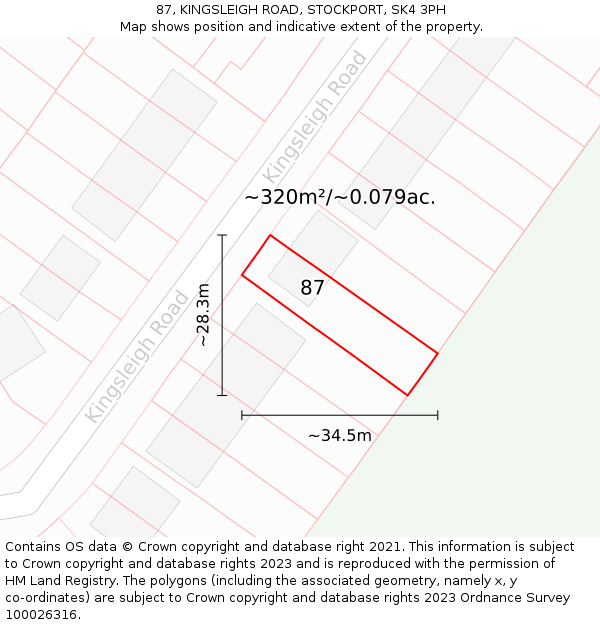 87, KINGSLEIGH ROAD, STOCKPORT, SK4 3PH: Plot and title map