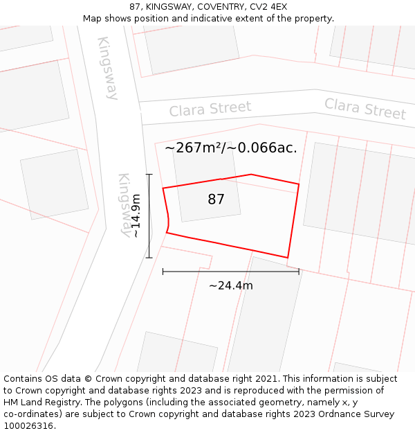 87, KINGSWAY, COVENTRY, CV2 4EX: Plot and title map