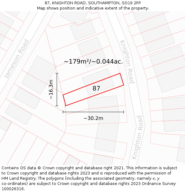 87, KNIGHTON ROAD, SOUTHAMPTON, SO19 2FP: Plot and title map
