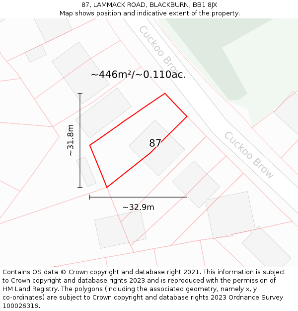 87, LAMMACK ROAD, BLACKBURN, BB1 8JX: Plot and title map