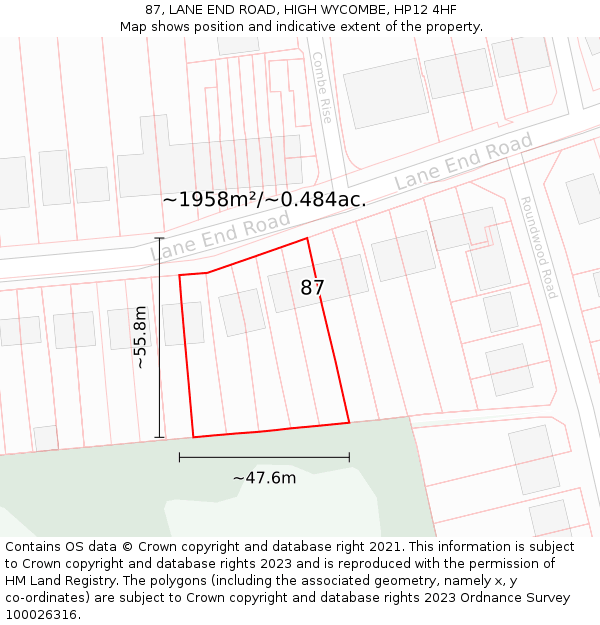 87, LANE END ROAD, HIGH WYCOMBE, HP12 4HF: Plot and title map