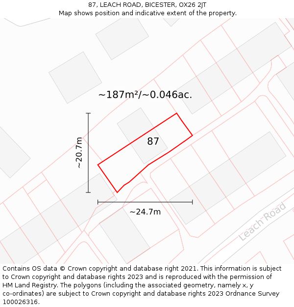 87, LEACH ROAD, BICESTER, OX26 2JT: Plot and title map